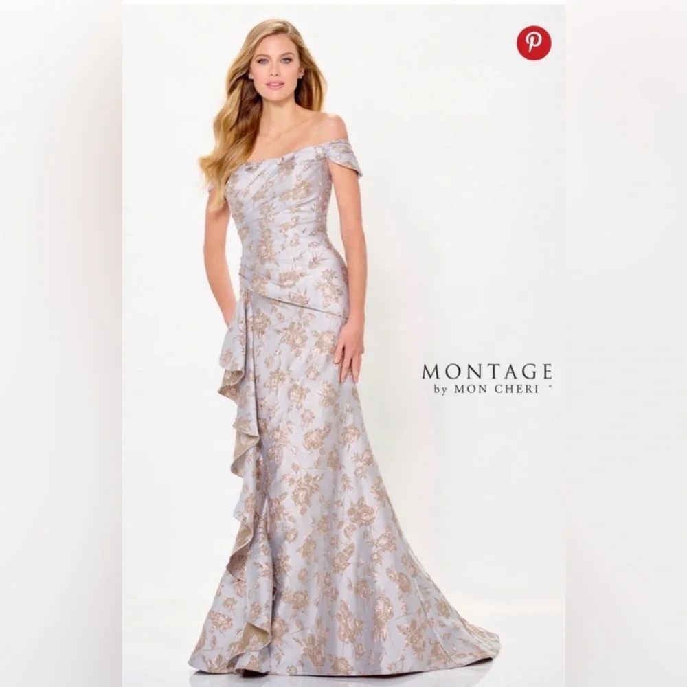 Montage by Mon Cheri M905 Brocade Floral Gown - Picture 1 of 8